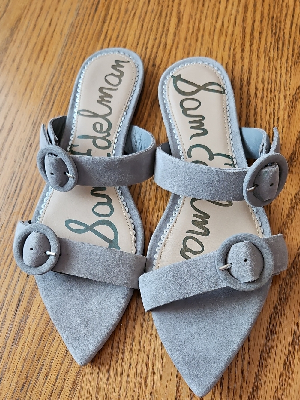 NWOT SAM EDELMAN JEDDA GRAY SUEDE POINTED TOE STRAPPY SANDALS SZ 7.5